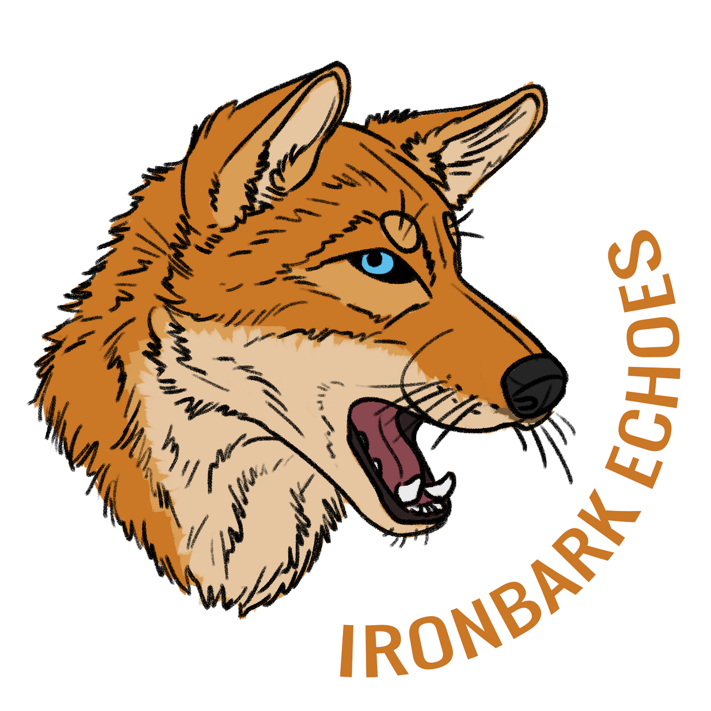 A logo of a dingo on a blank background.